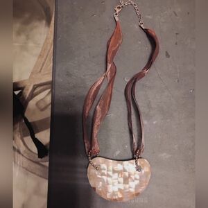 Kidney Shaped Mother Of Pearl, Abolone Shell Necklace W/925 STERLING SILVER